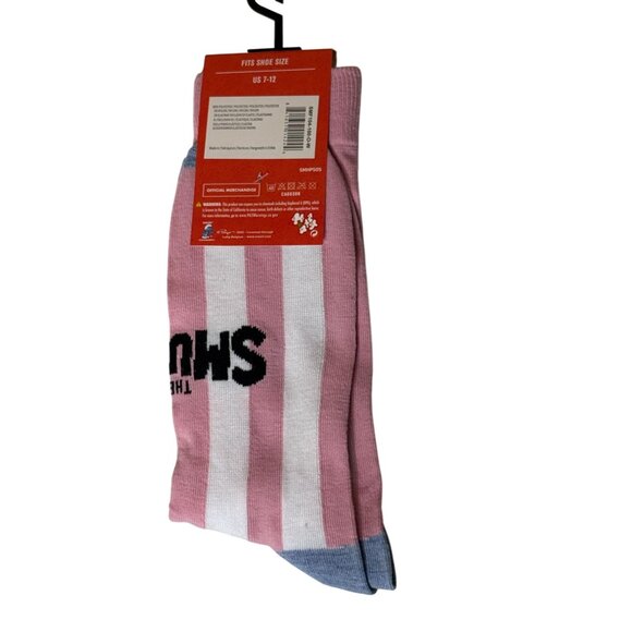 The Smurfs Smurfette Pink White Striped Crew Socks One Size NWT - Picture 2 of 2